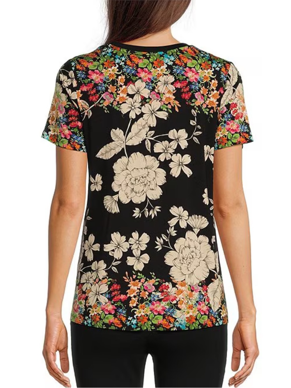 Johnny Was redland favorite bamboo stretch knit floral print v-neck short sleeve - Picture 2 of 8